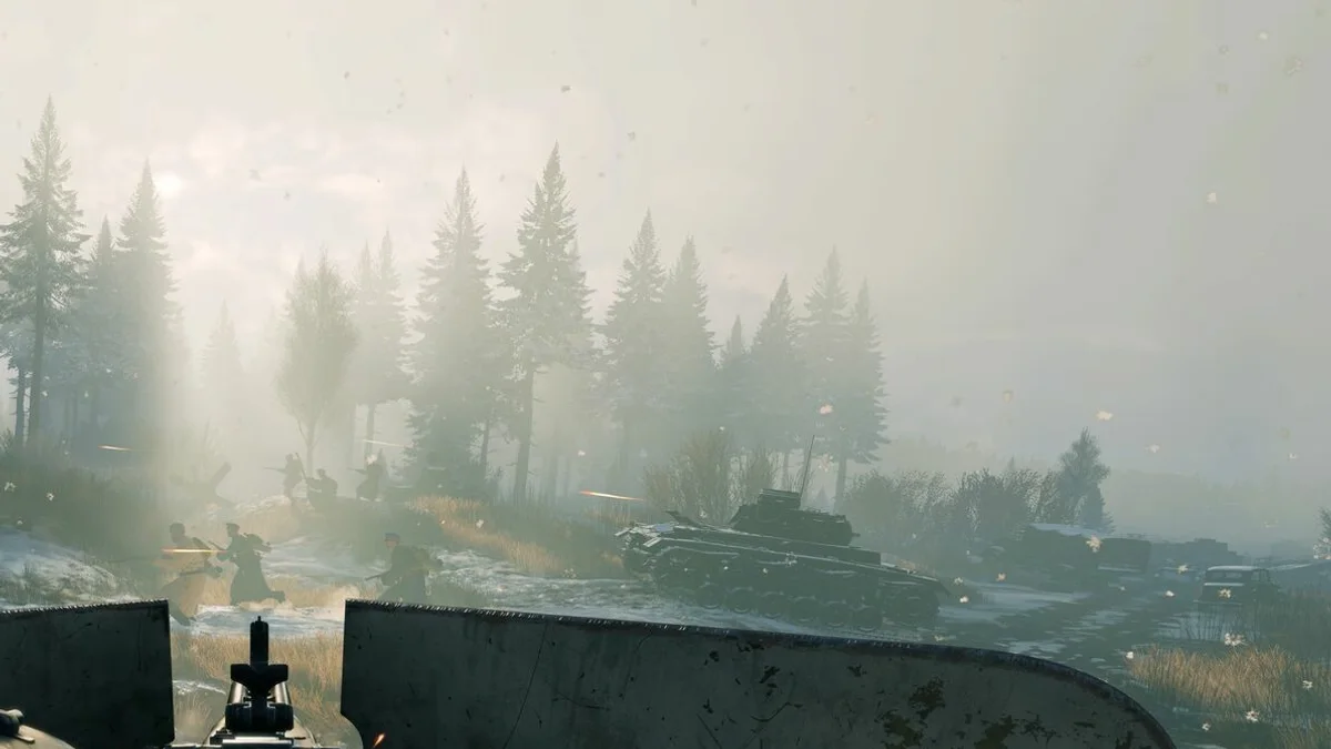 Enlisted player controlling LMG recoil during a firefight