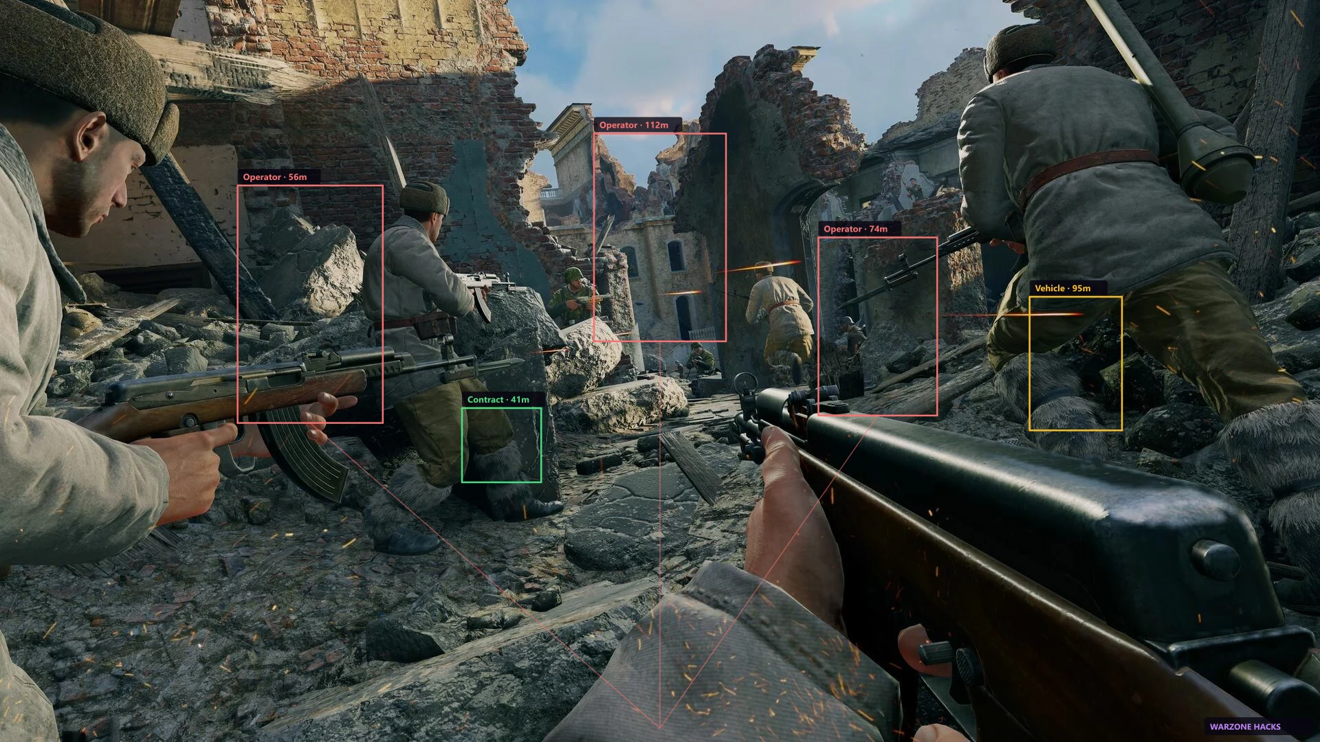 ESP player boxes in an Enlisted squad match